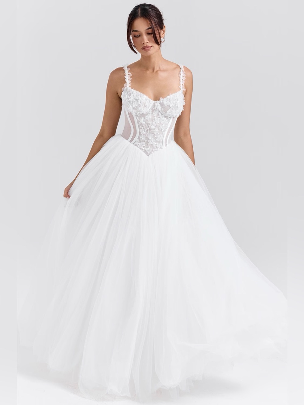 HOUSE OF CB 'Nathalie' White Floral Lace Tulle Bridal Gown NWOT - Picture 6 of 10